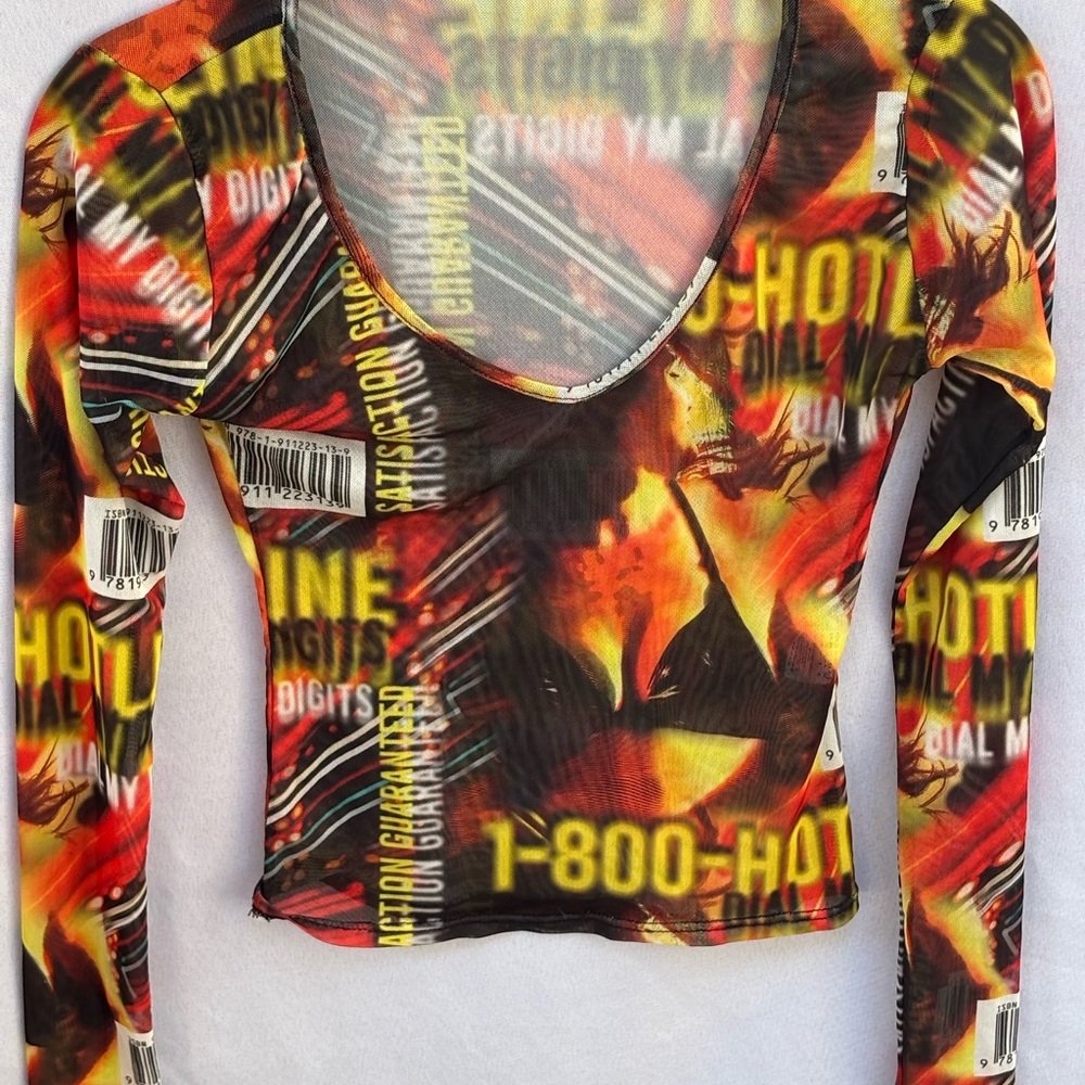 PrettyLittleThing Fiery Graphic Long Sleeve Blouse‎